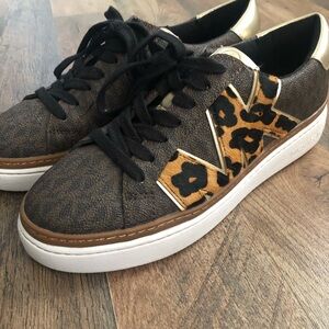 Michael Kors Chapman Logo and Leopard Print Calf Hair Sneakers Women’s Size 7M